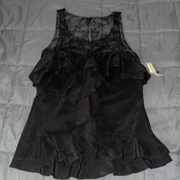 ROBBI & NIKKI SILKY LACE RUFFLED DRESSY TANK TOP BLACK SIZE XS. NEW WITH TAGS. - Picture 4 of 16